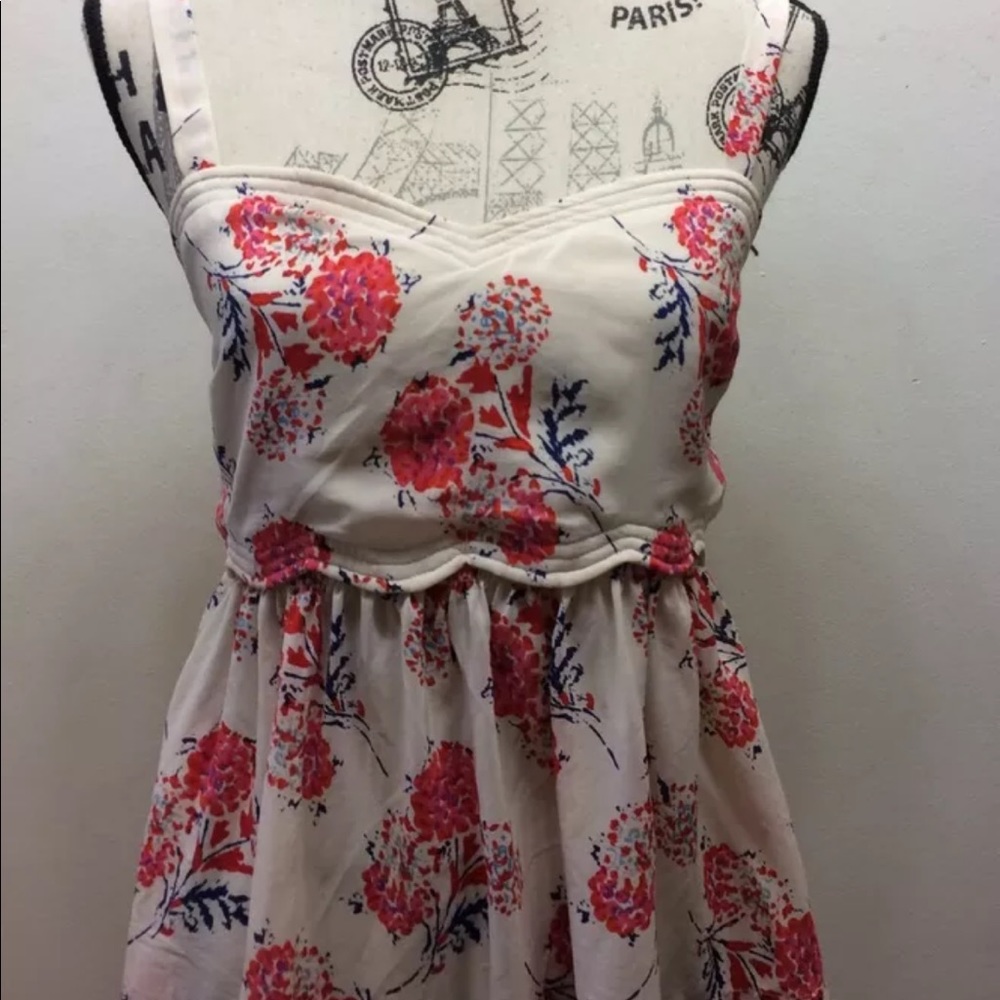 Pins And Needles Women's Spaghetti Strap Blouse Large Silk Floral Beige Coral